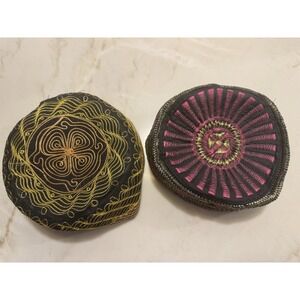 Lot of 2 Vintage Embroidered Kufi Prayer Caps Taqiyah Topi Size 55 Bangladesh